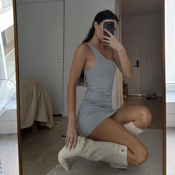 Gray Ribbed Mini Dress - Picture 2 of 5